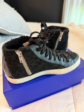 P448 Black Leopard-Texture High-Top Sneakers